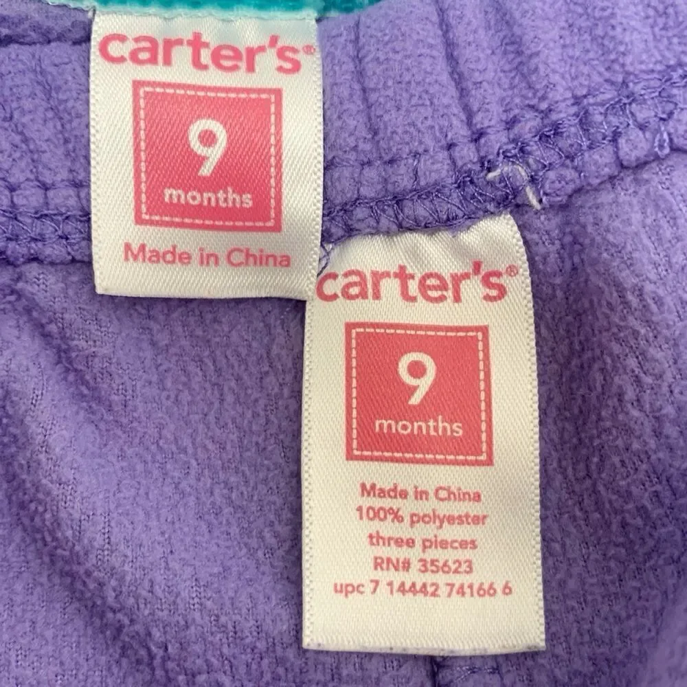 Carter’s 9 Months Baby Girl Fall/Winter Purple Fleece Vest & Pants Set